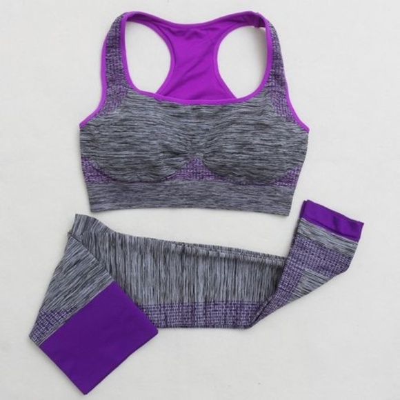 Pants - Yoga Purple Fitness Race Back Bra and Pants
